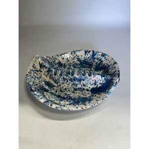 Vintage MCM Splatter Ceramic Ashtray - Blue/Black Atomic Starburst Design